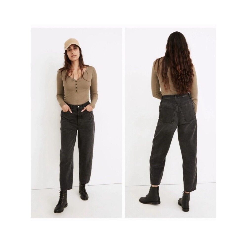 Madewell Faded Black High Rise Button Fly Balloon Denim Jeans NWT Size 27 Tall